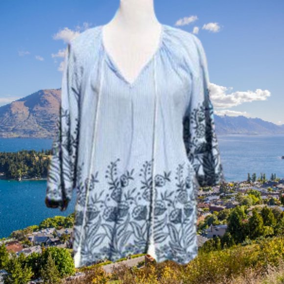 Highness Other - SOLD Swim Cover Up Wide Sleeve Embroidered Striped NWT